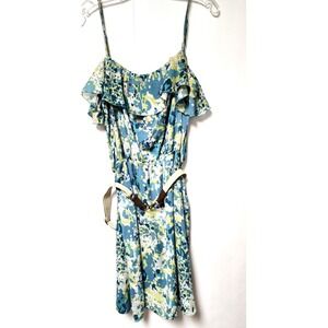 Daisy Fuentes Floral Summer Dress Spaghetti Straps  with belt  Size Large